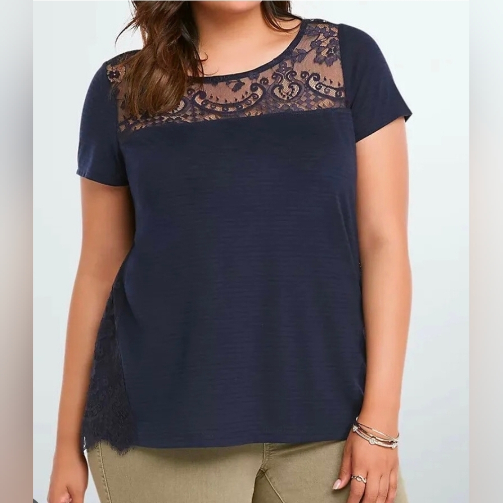 Torrid Lace Swing Tee Navy